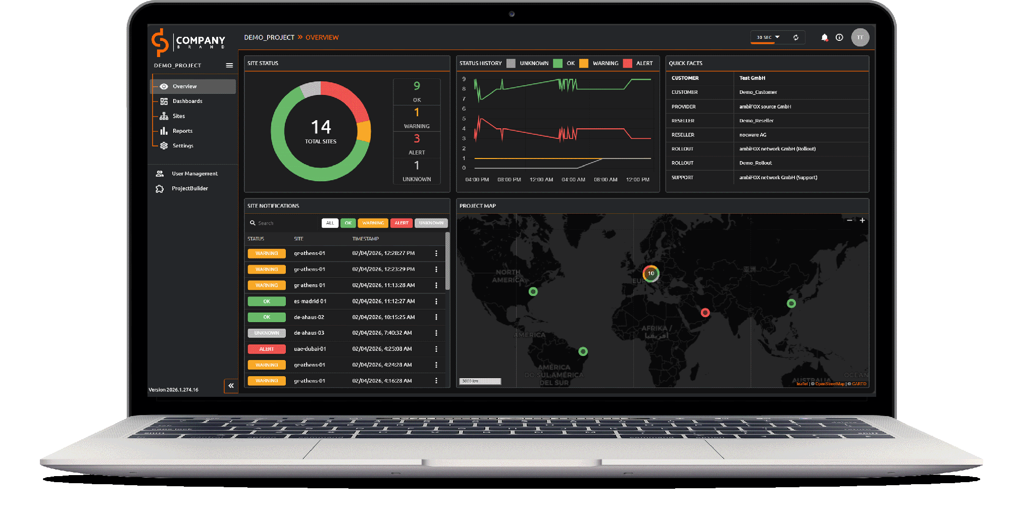 Laptop mit nocware-Screens zur Veranschaulichung unserer Management-Plattform